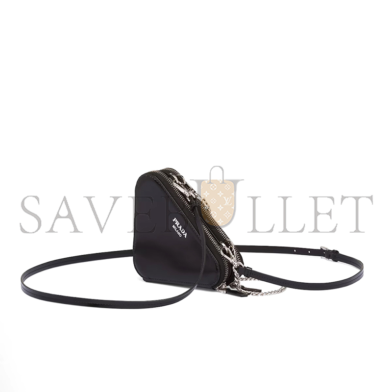 Pra*a triangular embellished satin and leather mini-pouch 1nr015 (15*15*10cm)